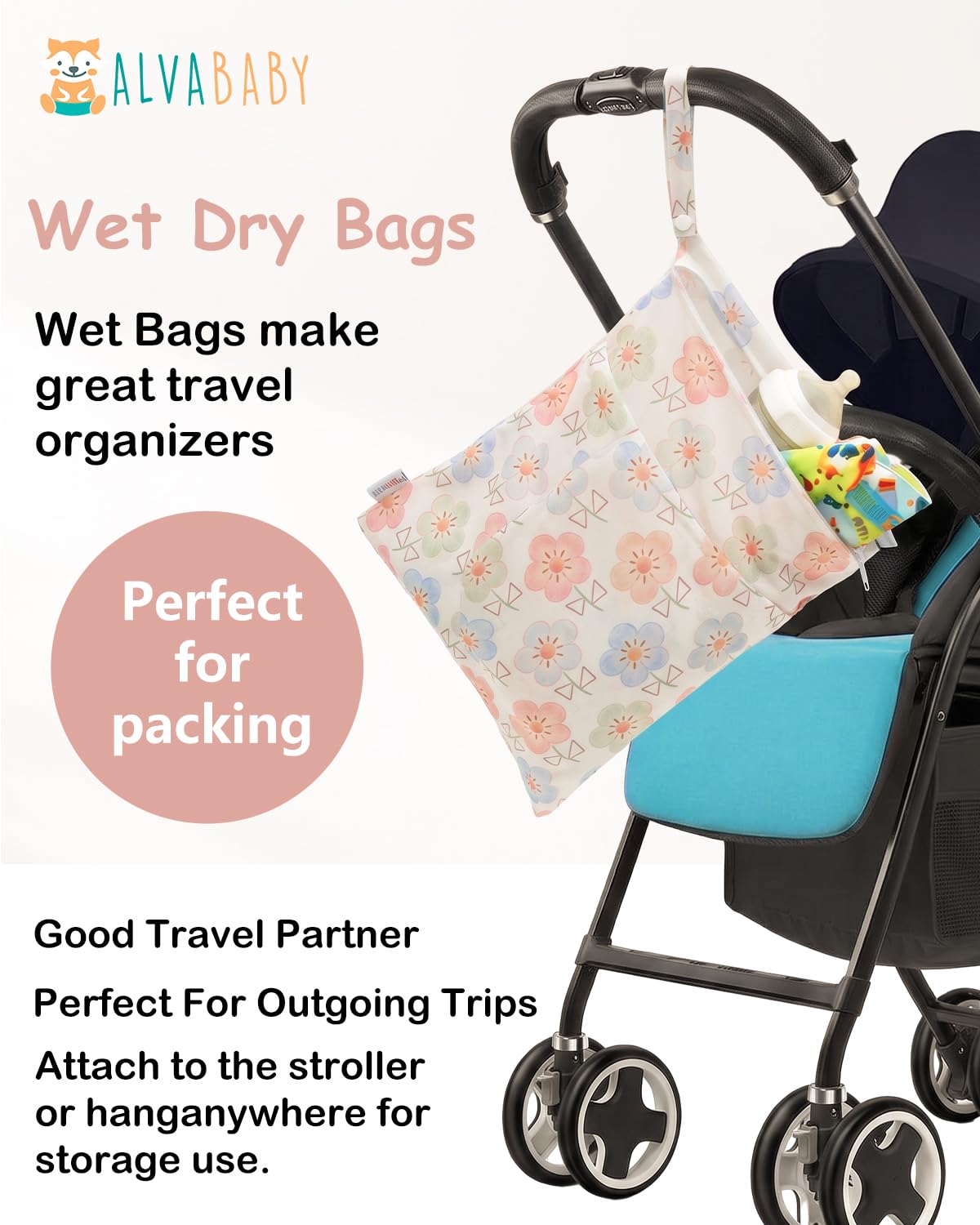 3 Pcs Cloth Diaper Wet Dry Bags Waterproof Reusable with Two Zippered Pockets Travel Beach Pool Daycare Soiled Baby Items Yoga Gym Bag for Swimsuits or Wet Clothes Small Medium Large - Colors A