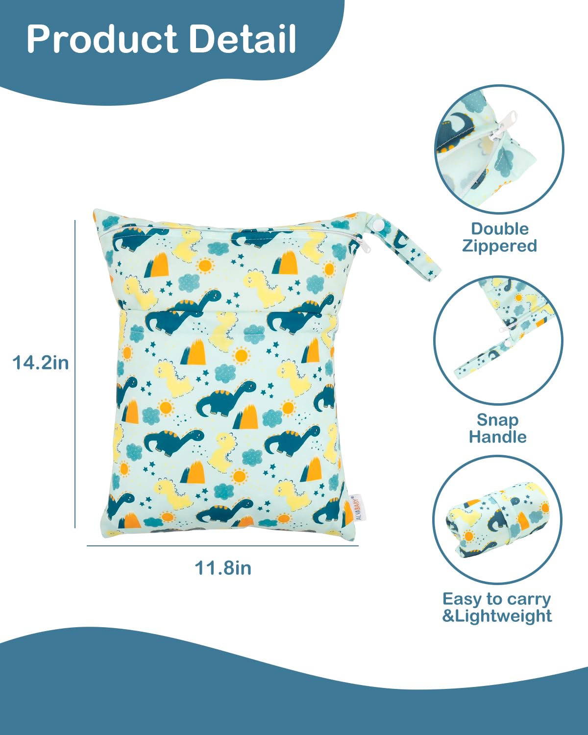 3 Pcs Cloth Diaper Wet Dry Bags Waterproof Reusable with Two Zippered Pockets Travel Beach Pool Daycare Soiled Baby Items Yoga Gym Bag for Swimsuits or Wet Clothes Small Medium Large - Colors A