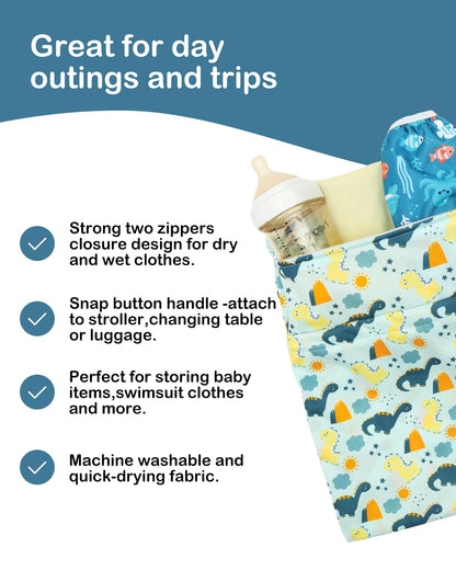 3 Pcs Cloth Diaper Wet Dry Bags Waterproof Reusable with Two Zippered Pockets Travel Beach Pool Daycare Soiled Baby Items Yoga Gym Bag for Swimsuits or Wet Clothes Small Medium Large - Colors A