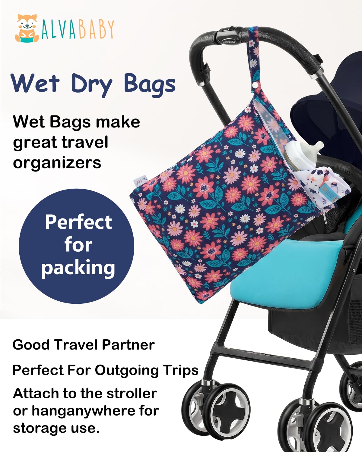 3 Pcs Cloth Diaper Wet Dry Bags Waterproof Reusable with Two Zippered Pockets Travel Beach Pool Daycare Soiled Baby Items Yoga Gym Bag for Swimsuits or Wet Clothes Small Medium Large - Colors A