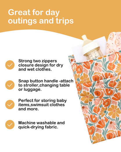 3 Pcs Cloth Diaper Wet Dry Bags Waterproof Reusable with Two Zippered Pockets Travel Beach Pool Daycare Soiled Baby Items Yoga Gym Bag for Swimsuits or Wet Clothes Small Medium Large - Colors A