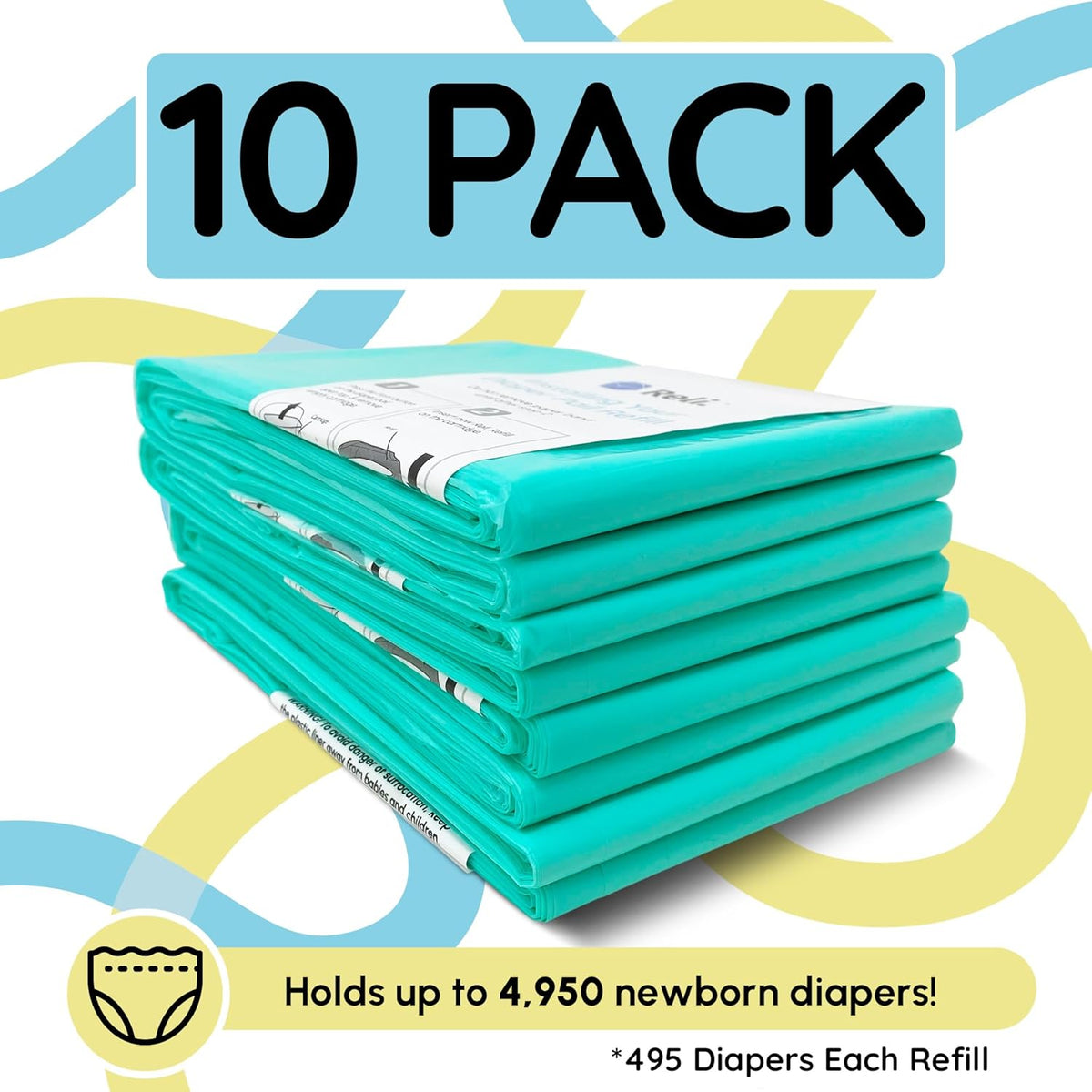 . Diaper Pail Refill Bags (10 Pack) Compatible with Dekor Classic