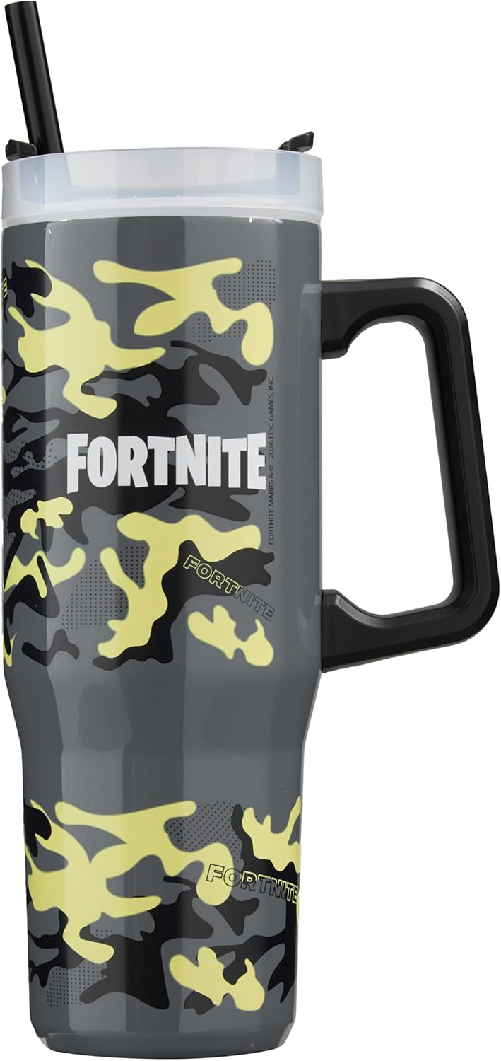 Super Mario Tumbler with Handle and Straw 32 oz, Keeps Hot 8 Hrs, Cold 12H & Ice 42H, BPA-Free Insulated Stainless Steel Water Bottle, Travel Mug, Gamer Gifts (Blue Super Mario)