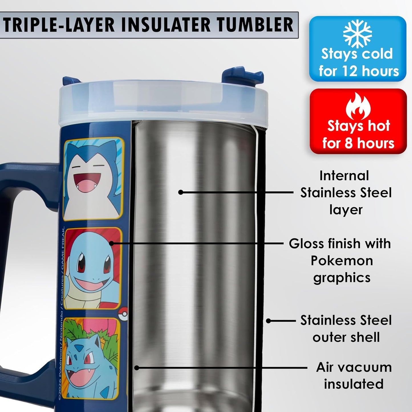 Super Mario Tumbler with Handle and Straw 32 oz, Keeps Hot 8 Hrs, Cold 12H & Ice 42H, BPA-Free Insulated Stainless Steel Water Bottle, Travel Mug, Gamer Gifts (Blue Super Mario)