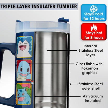 Super Mario Tumbler with Handle and Straw 32 oz, Keeps Hot 8 Hrs, Cold 12H & Ice 42H, BPA-Free Insulated Stainless Steel Water Bottle, Travel Mug, Gamer Gifts (Blue Super Mario)