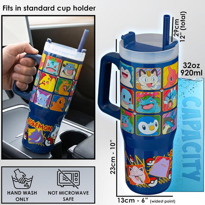 Super Mario Tumbler with Handle and Straw 32 oz, Keeps Hot 8 Hrs, Cold 12H & Ice 42H, BPA-Free Insulated Stainless Steel Water Bottle, Travel Mug, Gamer Gifts (Blue Super Mario)