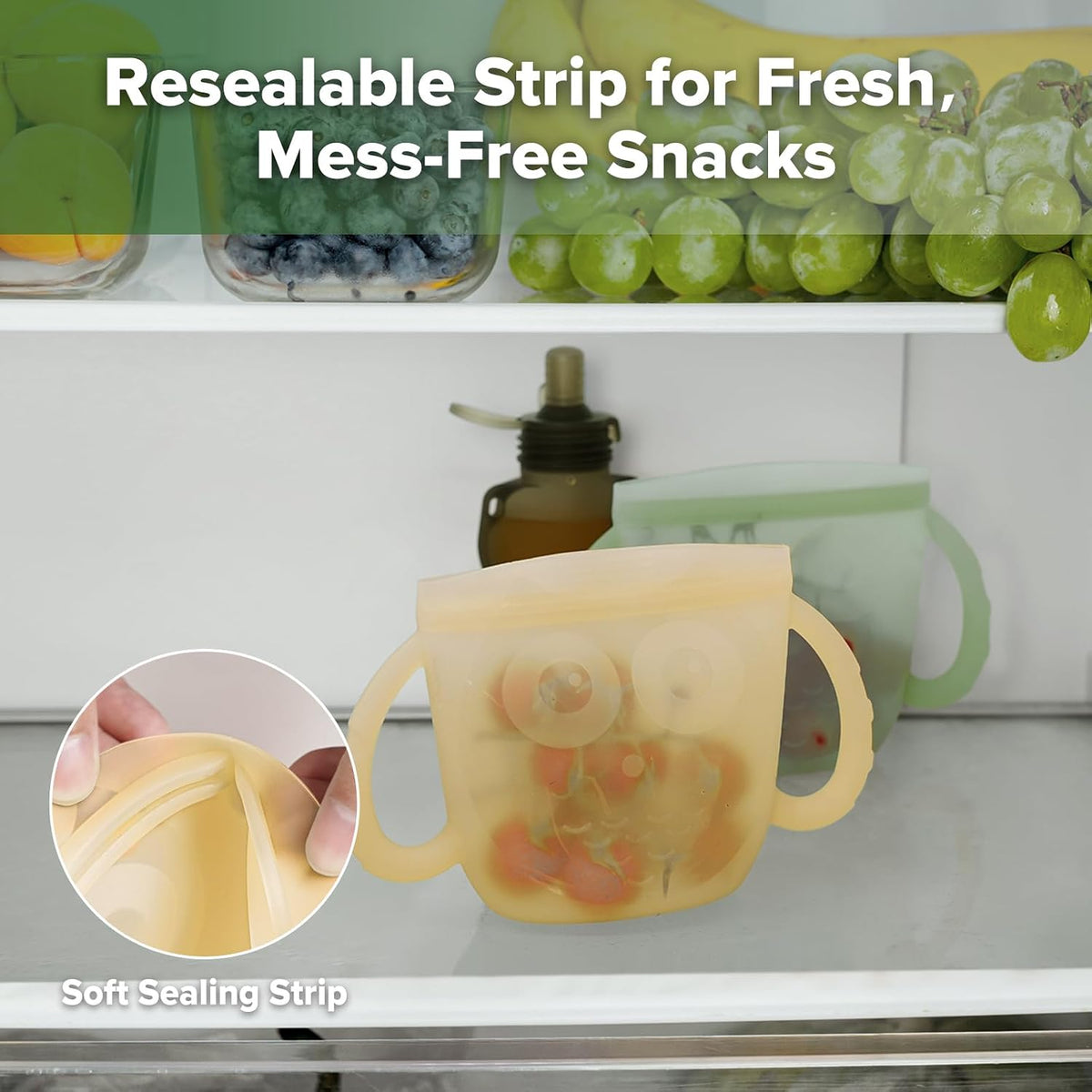 Oscar Owl Baby Snack Container-Silicone Travel Snack Pouch for Toddlers,Spill Proof Toddler Snack Cup, Reusable Snack Bags for Infant On-The-Go,BPA Free- Pea Green