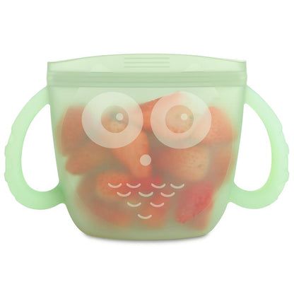 Oscar Owl Baby Snack Container-Silicone Travel Snack Pouch for Toddlers,Spill Proof Toddler Snack Cup, Reusable Snack Bags for Infant On-The-Go,BPA Free- Pea Green
