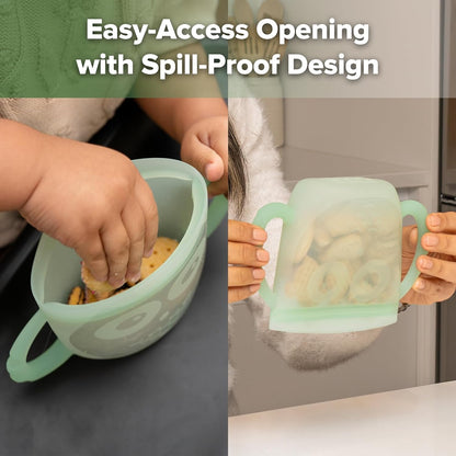 Oscar Owl Baby Snack Container-Silicone Travel Snack Pouch for Toddlers,Spill Proof Toddler Snack Cup, Reusable Snack Bags for Infant On-The-Go,BPA Free- Pea Green