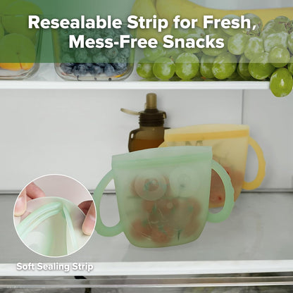 Oscar Owl Baby Snack Container-Silicone Travel Snack Pouch for Toddlers,Spill Proof Toddler Snack Cup, Reusable Snack Bags for Infant On-The-Go,BPA Free- Pea Green