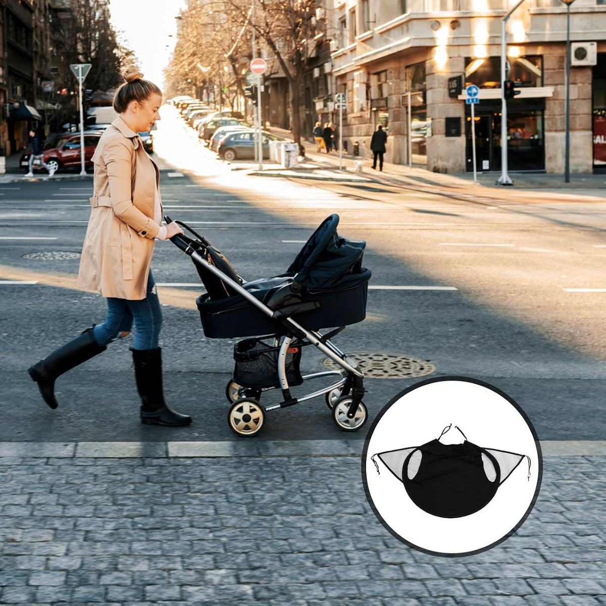 Stroller Sunscreen Umbrella Full-Cover Sunshade Windproof Black Canopy for Stroller Weather Protection Shade for Outdoor Use