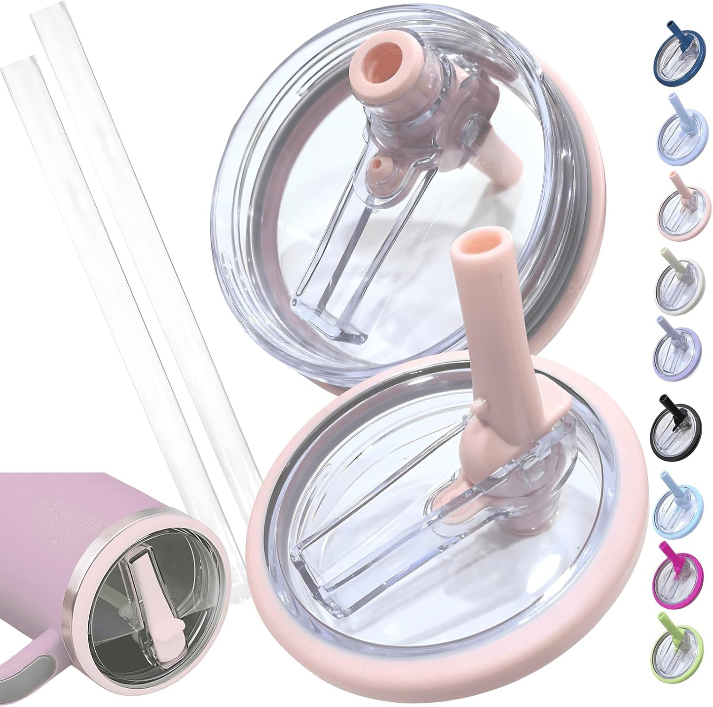 Leak Proof Flip Straw Lid for Stanley 40 oz Quencher H2.0, No Spill Replacement Lid with Extended Straw for Travel, Gym, Car & Everyday Use, BPA-Free Clear Tumbler Accessory (Pink)