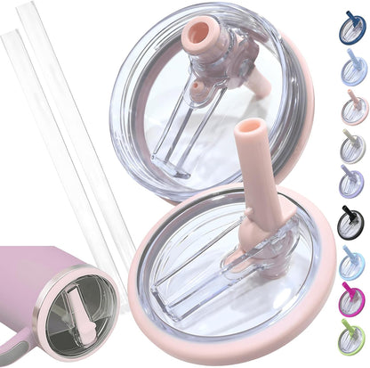 Leak Proof Flip Straw Lid for Stanley 40 oz Quencher H2.0, No Spill Replacement Lid with Extended Straw for Travel, Gym, Car & Everyday Use, BPA-Free Clear Tumbler Accessory (Pink)