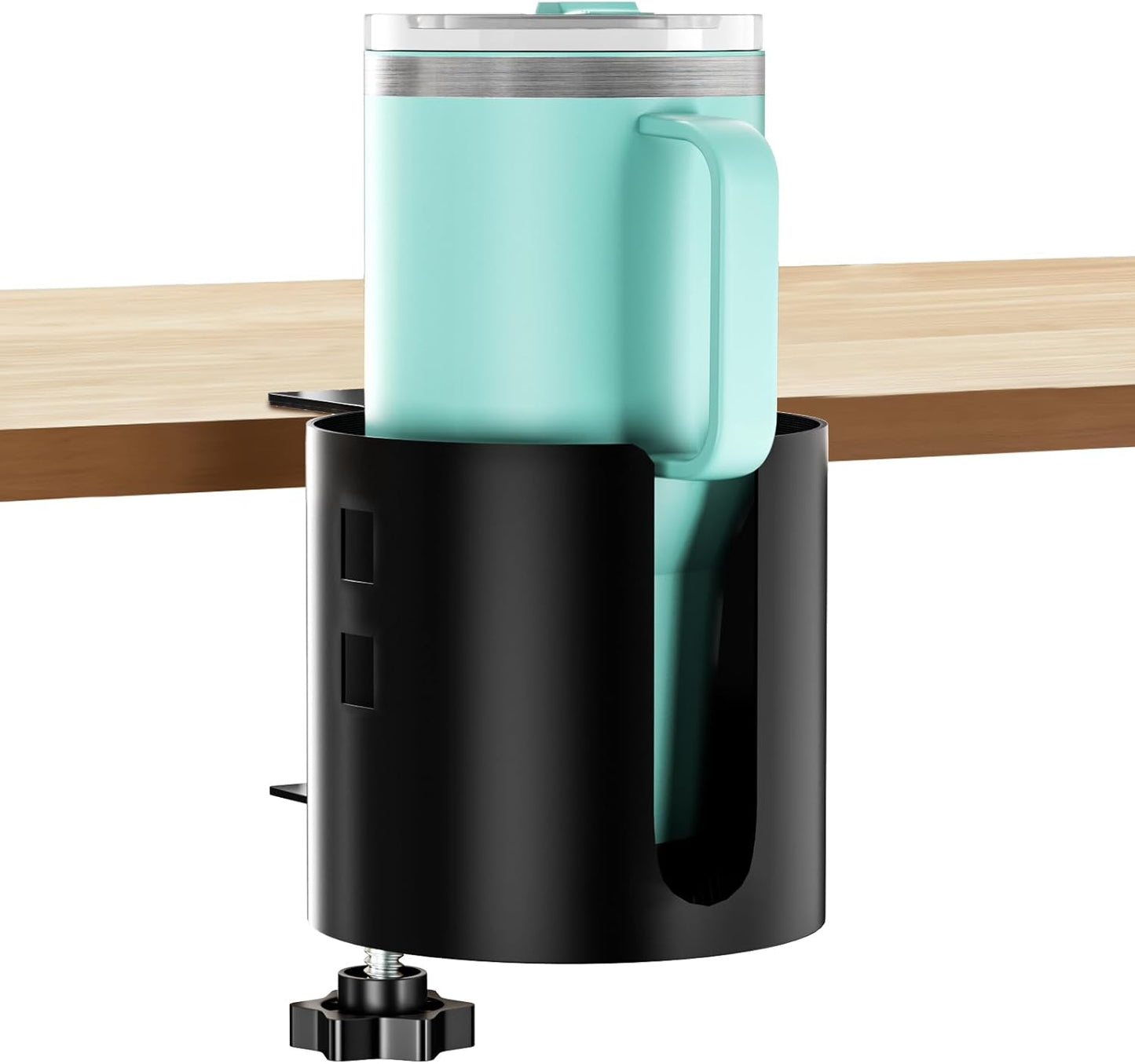 4-in-1 Desk Organizer- Large Desk Cup Holder Clamp with Headphone Stand, Pencil Holder and Phone Stand - Detachable, Rotating Hanger, Office & PC Gaming Accessories for Cup, Phone and Pen