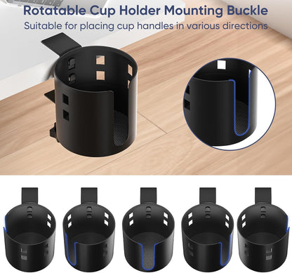 4-in-1 Desk Organizer- Large Desk Cup Holder Clamp with Headphone Stand, Pencil Holder and Phone Stand - Detachable, Rotating Hanger, Office & PC Gaming Accessories for Cup, Phone and Pen