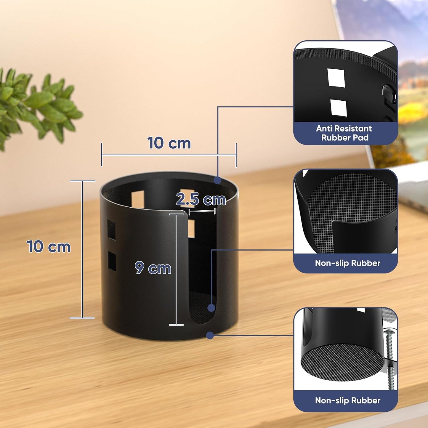 4-in-1 Desk Organizer- Large Desk Cup Holder Clamp with Headphone Stand, Pencil Holder and Phone Stand - Detachable, Rotating Hanger, Office & PC Gaming Accessories for Cup, Phone and Pen