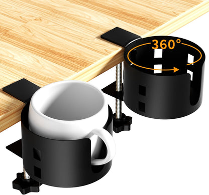 4-in-1 Desk Organizer- Large Desk Cup Holder Clamp with Headphone Stand, Pencil Holder and Phone Stand - Detachable, Rotating Hanger, Office & PC Gaming Accessories for Cup, Phone and Pen