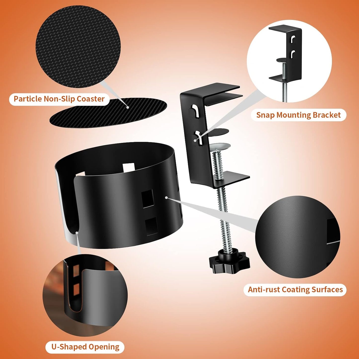 4-in-1 Desk Organizer- Large Desk Cup Holder Clamp with Headphone Stand, Pencil Holder and Phone Stand - Detachable, Rotating Hanger, Office & PC Gaming Accessories for Cup, Phone and Pen