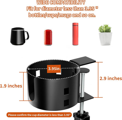 4-in-1 Desk Organizer- Large Desk Cup Holder Clamp with Headphone Stand, Pencil Holder and Phone Stand - Detachable, Rotating Hanger, Office & PC Gaming Accessories for Cup, Phone and Pen