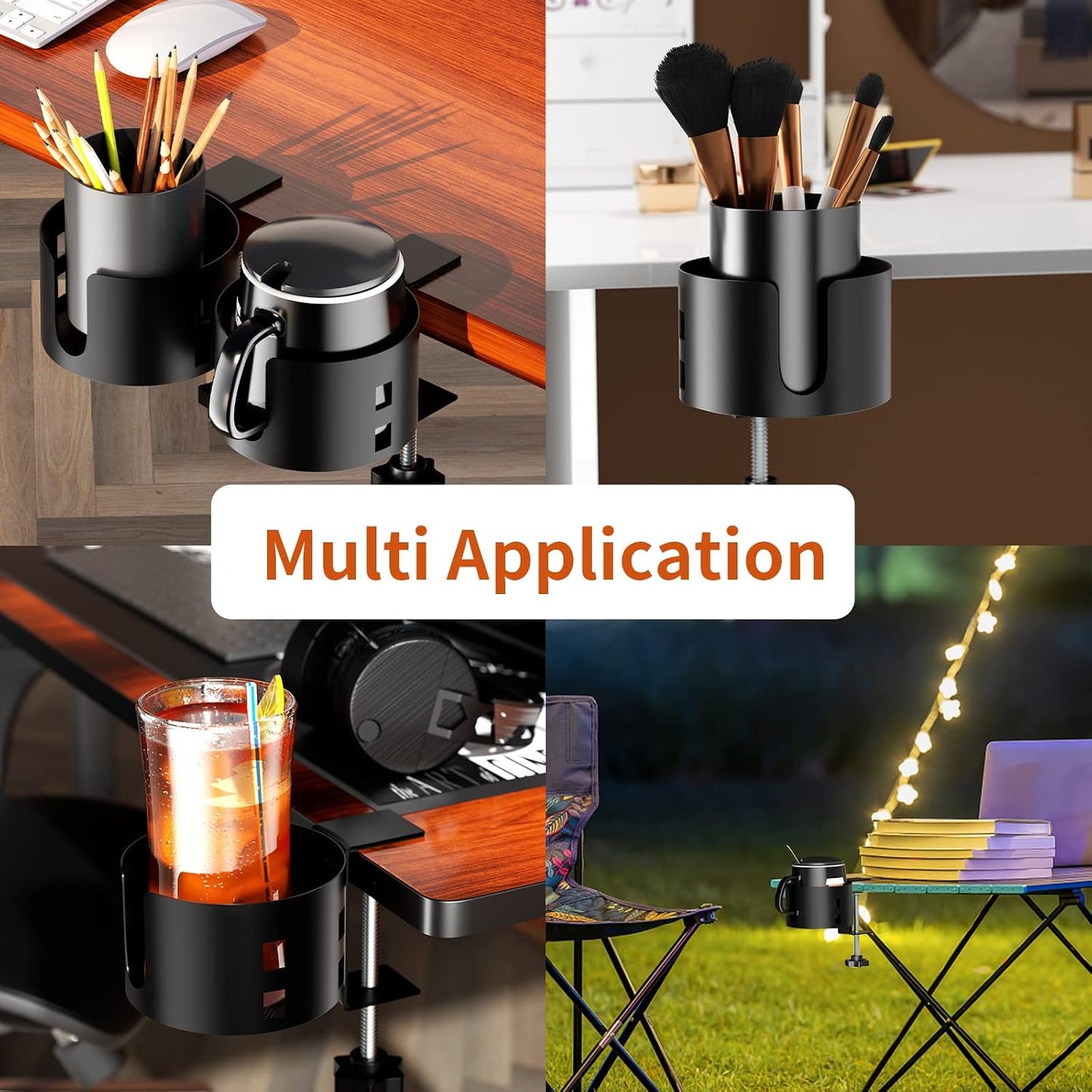 4-in-1 Desk Organizer- Large Desk Cup Holder Clamp with Headphone Stand, Pencil Holder and Phone Stand - Detachable, Rotating Hanger, Office & PC Gaming Accessories for Cup, Phone and Pen
