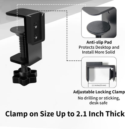 4-in-1 Desk Organizer- Large Desk Cup Holder Clamp with Headphone Stand, Pencil Holder and Phone Stand - Detachable, Rotating Hanger, Office & PC Gaming Accessories for Cup, Phone and Pen