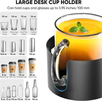 4-in-1 Desk Organizer- Large Desk Cup Holder Clamp with Headphone Stand, Pencil Holder and Phone Stand - Detachable, Rotating Hanger, Office & PC Gaming Accessories for Cup, Phone and Pen