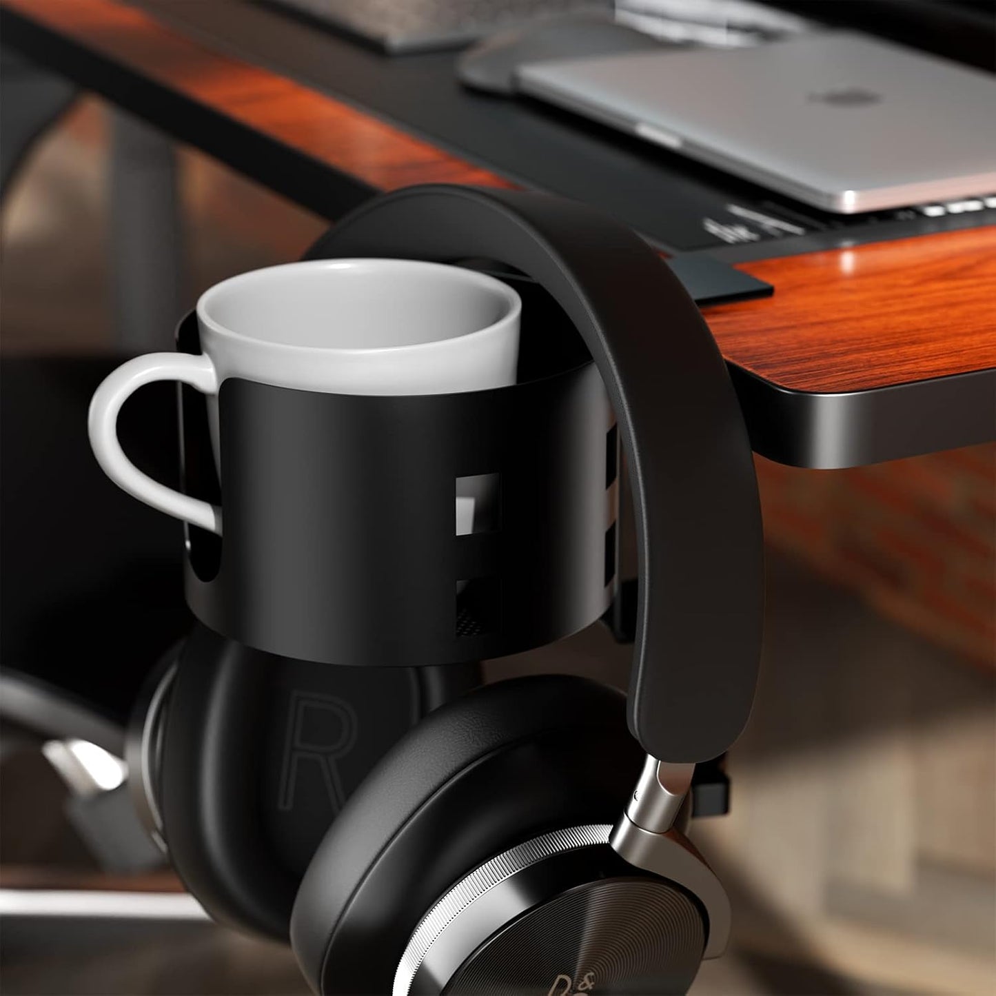 4-in-1 Desk Organizer- Large Desk Cup Holder Clamp with Headphone Stand, Pencil Holder and Phone Stand - Detachable, Rotating Hanger, Office & PC Gaming Accessories for Cup, Phone and Pen