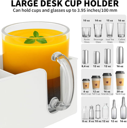 4-in-1 Desk Organizer- Large Desk Cup Holder Clamp with Headphone Stand, Pencil Holder and Phone Stand - Detachable, Rotating Hanger, Office & PC Gaming Accessories for Cup, Phone and Pen