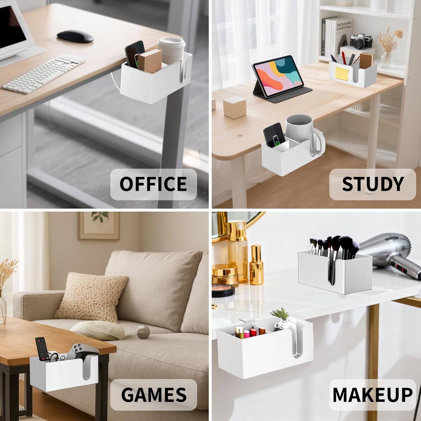 4-in-1 Desk Organizer- Large Desk Cup Holder Clamp with Headphone Stand, Pencil Holder and Phone Stand - Detachable, Rotating Hanger, Office & PC Gaming Accessories for Cup, Phone and Pen