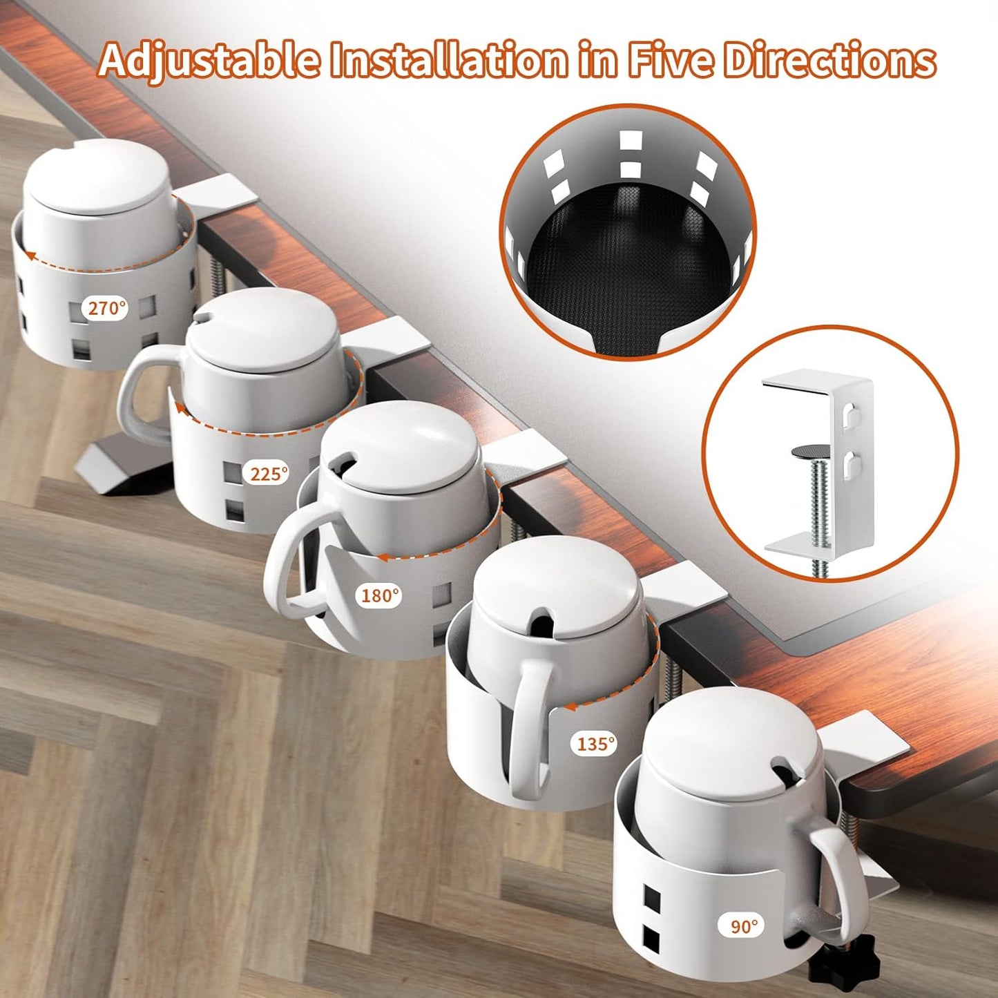 4-in-1 Desk Organizer- Large Desk Cup Holder Clamp with Headphone Stand, Pencil Holder and Phone Stand - Detachable, Rotating Hanger, Office & PC Gaming Accessories for Cup, Phone and Pen
