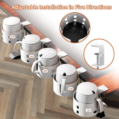 4-in-1 Desk Organizer- Large Desk Cup Holder Clamp with Headphone Stand, Pencil Holder and Phone Stand - Detachable, Rotating Hanger, Office & PC Gaming Accessories for Cup, Phone and Pen