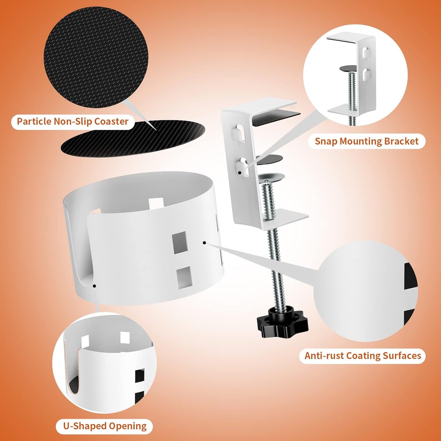 4-in-1 Desk Organizer- Large Desk Cup Holder Clamp with Headphone Stand, Pencil Holder and Phone Stand - Detachable, Rotating Hanger, Office & PC Gaming Accessories for Cup, Phone and Pen