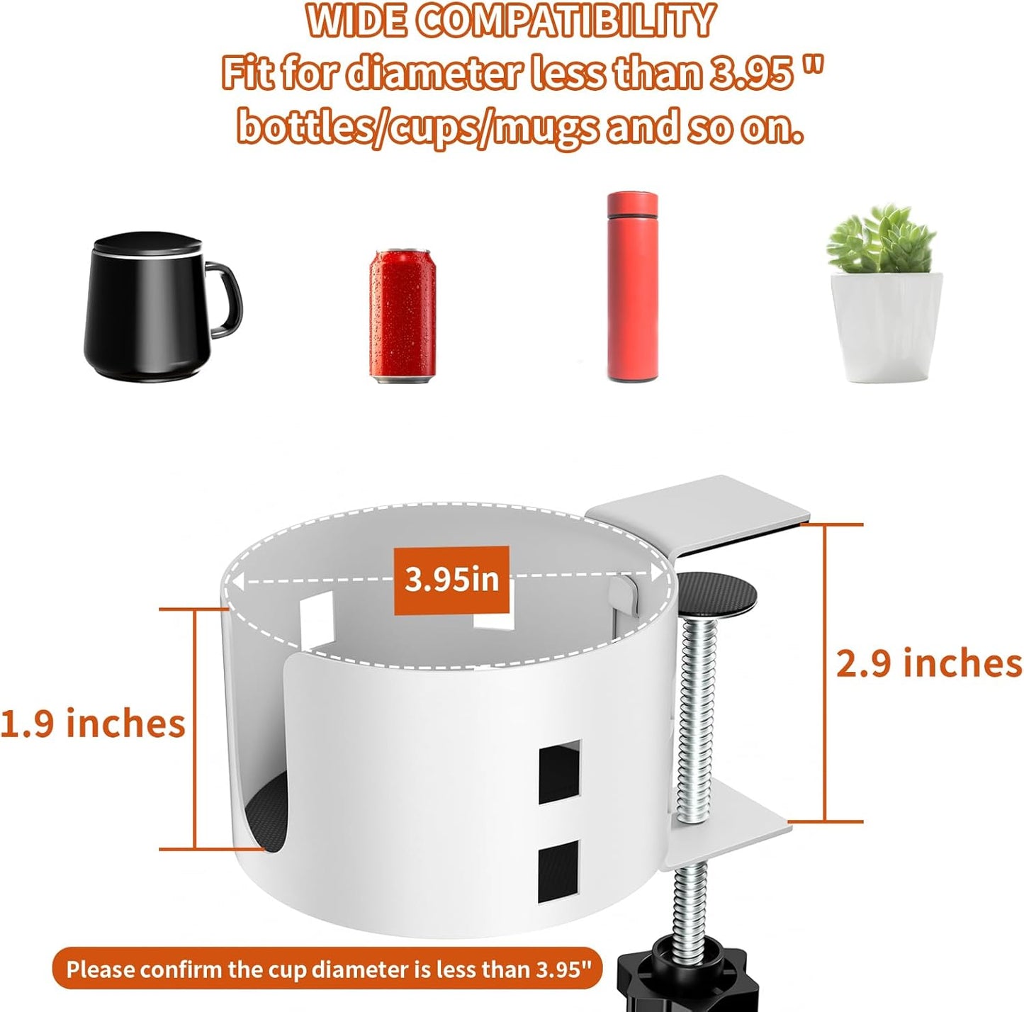 4-in-1 Desk Organizer- Large Desk Cup Holder Clamp with Headphone Stand, Pencil Holder and Phone Stand - Detachable, Rotating Hanger, Office & PC Gaming Accessories for Cup, Phone and Pen