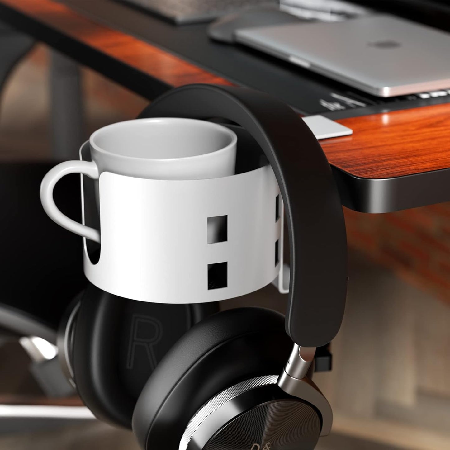 4-in-1 Desk Organizer- Large Desk Cup Holder Clamp with Headphone Stand, Pencil Holder and Phone Stand - Detachable, Rotating Hanger, Office & PC Gaming Accessories for Cup, Phone and Pen