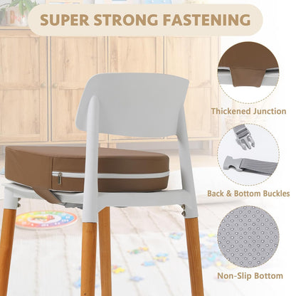 U-Shaped Toddler Booster Seat for Kitchen Chair (Big Size) Dining Table, Portable Waterproof PU Material Kids Booster Seat with Safety Buckles, High Cushion for Travel with Non-Slip Bottom