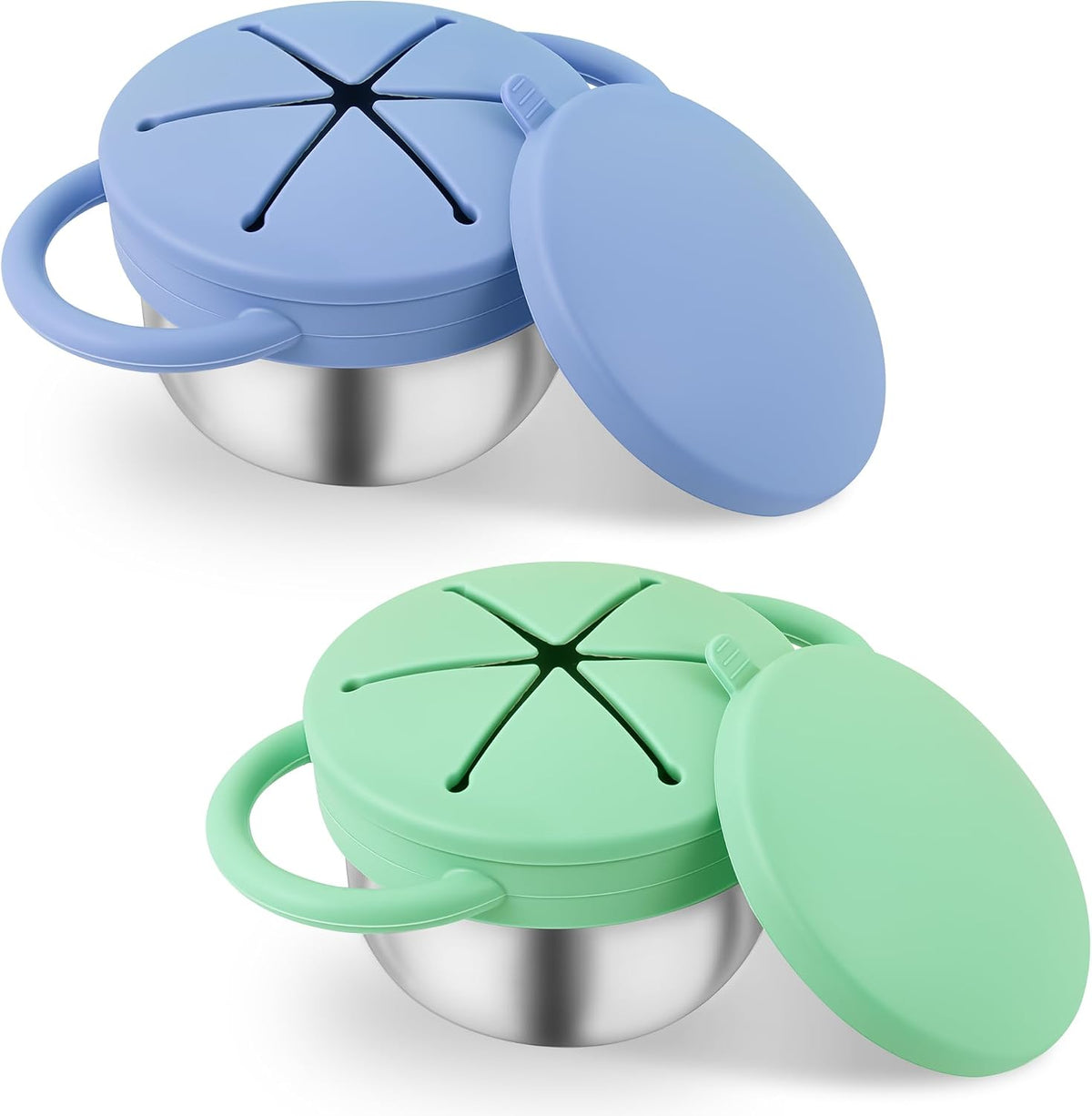 Stainless Steel Snack Containers with Lids, Snack cups with Silicone Food Catcher for Toddlers (Color 1)