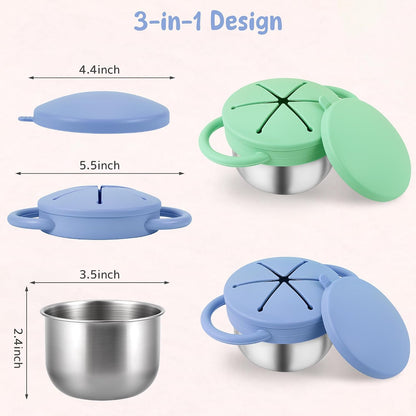 Stainless Steel Snack Containers with Lids, Snack cups with Silicone Food Catcher for Toddlers (Color 1)