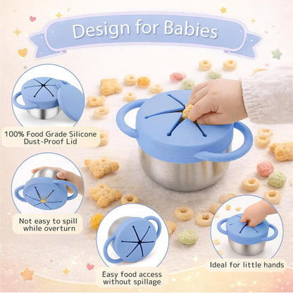 Stainless Steel Snack Containers with Lids, Snack cups with Silicone Food Catcher for Toddlers (Color 1)