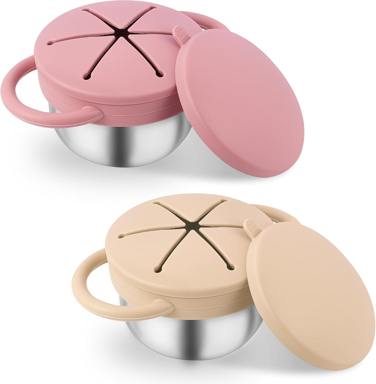 Stainless Steel Snack Containers with Lids, Snack cups with Silicone Food Catcher for Toddlers (Color 1)