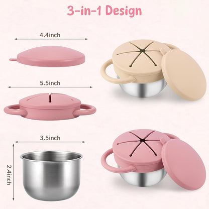 Stainless Steel Snack Containers with Lids, Snack cups with Silicone Food Catcher for Toddlers (Color 1)