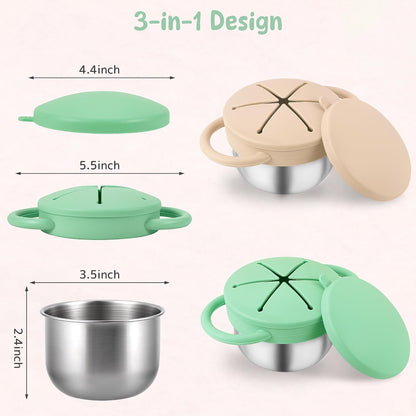 Stainless Steel Snack Containers with Lids, Snack cups with Silicone Food Catcher for Toddlers (Color 1)