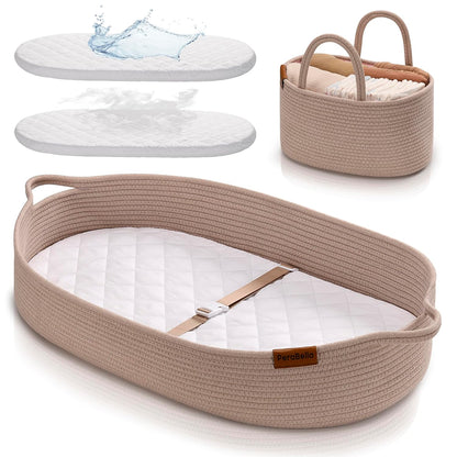 XL Baby Changing Basket for Dresser Top, Moses Baskets for Newborn, Portable Baby Diaper Changing Pad Table Topper for Dresser, Moses Bassinet Mat with Waterproof Pad Cover and Diaper Caddy
