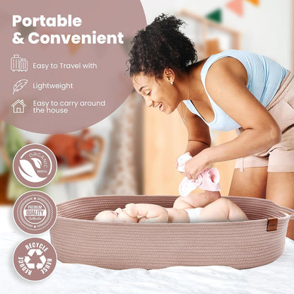 XL Baby Changing Basket for Dresser Top, Moses Baskets for Newborn, Portable Baby Diaper Changing Pad Table Topper for Dresser, Moses Bassinet Mat with Waterproof Pad Cover and Diaper Caddy