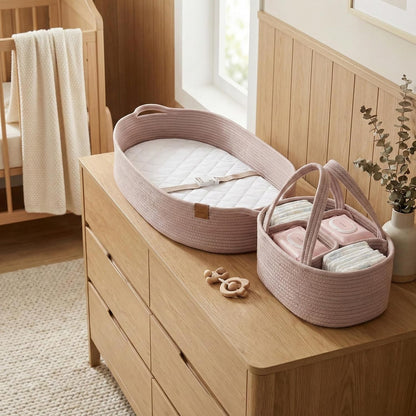 XL Baby Changing Basket for Dresser Top, Moses Baskets for Newborn, Portable Baby Diaper Changing Pad Table Topper for Dresser, Moses Bassinet Mat with Waterproof Pad Cover and Diaper Caddy