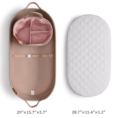 XL Baby Changing Basket for Dresser Top, Moses Baskets for Newborn, Portable Baby Diaper Changing Pad Table Topper for Dresser, Moses Bassinet Mat with Waterproof Pad Cover and Diaper Caddy