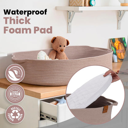 XL Baby Changing Basket for Dresser Top, Moses Baskets for Newborn, Portable Baby Diaper Changing Pad Table Topper for Dresser, Moses Bassinet Mat with Waterproof Pad Cover and Diaper Caddy