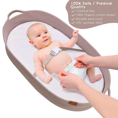 XL Baby Changing Basket for Dresser Top, Moses Baskets for Newborn, Portable Baby Diaper Changing Pad Table Topper for Dresser, Moses Bassinet Mat with Waterproof Pad Cover and Diaper Caddy