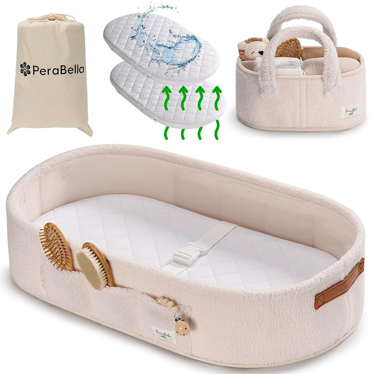 XL Baby Changing Basket for Dresser Top, Moses Baskets for Newborn, Portable Baby Diaper Changing Pad Table Topper for Dresser, Moses Bassinet Mat with Waterproof Pad Cover and Diaper Caddy
