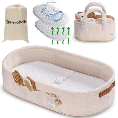 XL Baby Changing Basket for Dresser Top, Moses Baskets for Newborn, Portable Baby Diaper Changing Pad Table Topper for Dresser, Moses Bassinet Mat with Waterproof Pad Cover and Diaper Caddy