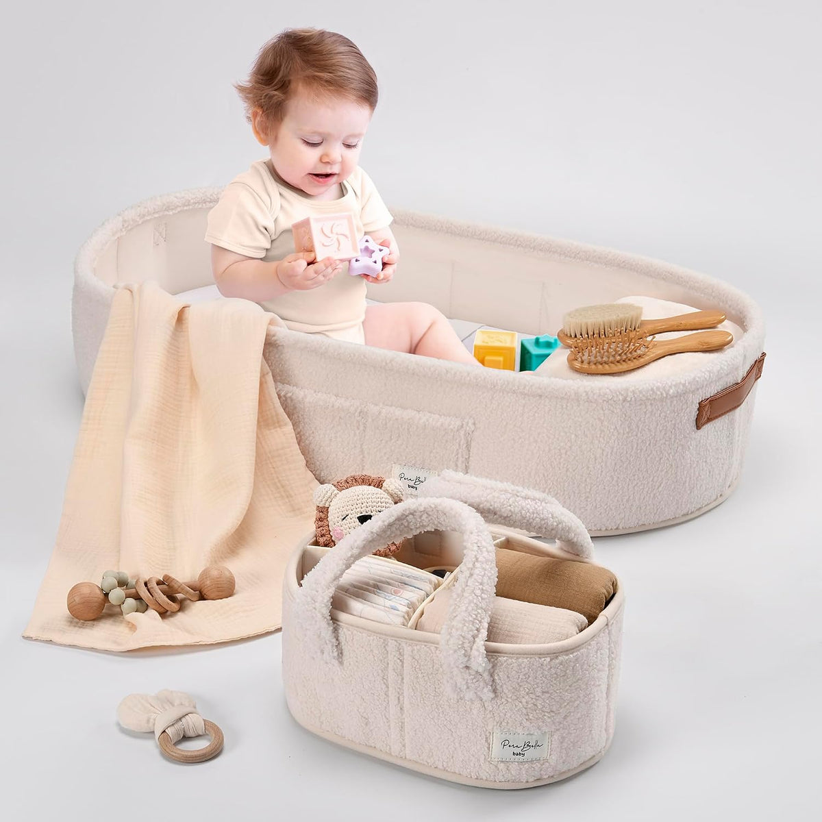 XL Baby Changing Basket for Dresser Top, Moses Baskets for Newborn, Portable Baby Diaper Changing Pad Table Topper for Dresser, Moses Bassinet Mat with Waterproof Pad Cover and Diaper Caddy
